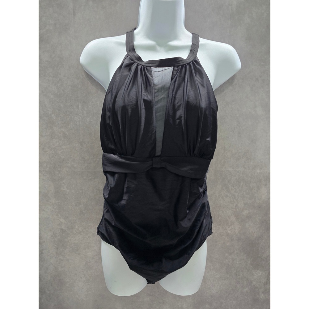Black Whimsy Goth Ruched One Piece Swimsuit Beach Vacation Large